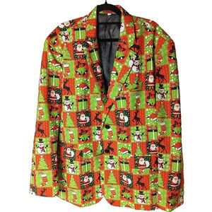 U Look Ugly Today Men's Ugly Christmas Blazer Jacket Holiday Party Green Red XXL